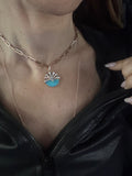 Turquoise and Diamond Pendent with Chain Necklace