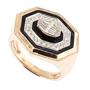 Octagon Enamel and Diamond Ring