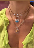 Turquoise and Diamond Pendent with Chain Necklace