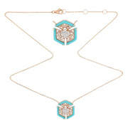 Hexagon Turquoise Necklace with Diamonds