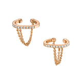 SINGLE DIAMOND CUFF EARRING WITH GOLD CHAIN